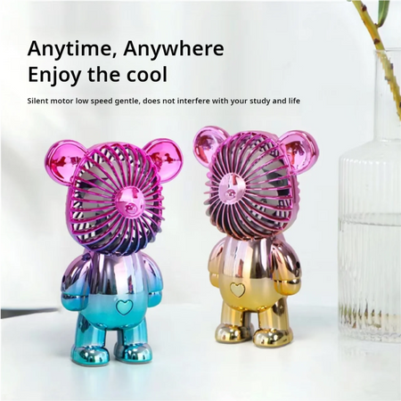 2024 galvanoplastia mudança gradual urso ventilador mini cor graffiti ventilador portátil de carregamento usb pequeno ventilador refrigeração ventiladores elétricos