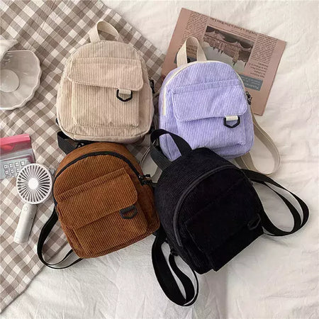 Mini mochila feminina, mochila escolar de veludo simples pequena, grande capacidade, mochila feminina durável, monocromática, casual, viajando, moda