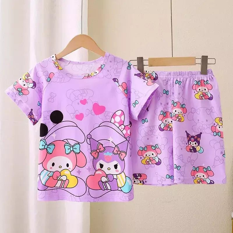 Novo verão crianças pijamas conjunto de 2 peças roupas de ar condicionado para meninos meninas bebê manga curta roupas para casa na moda