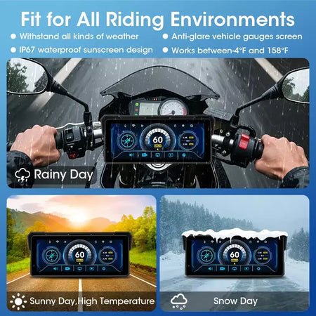 Jmcq portátil 8.1 polegada ip67 à prova dip67 água motocicleta 4k dvr navegação gps sem fio carplay android auto moto gravador monitor