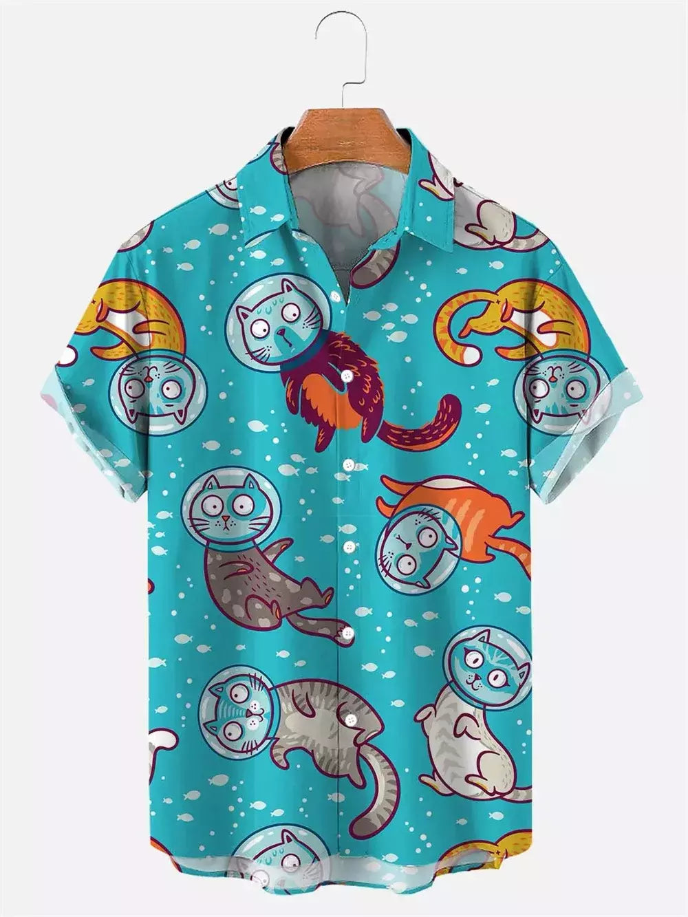 Camisa havaiana dos desenhos animados de anime masculino, Tops de manga curta, roupas casuais masculinas, rua, animais, gatos, retrô, 3D Tees, verão
