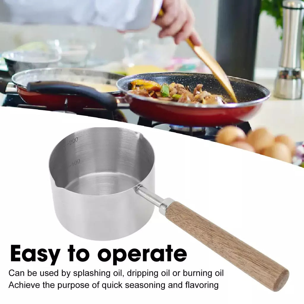 Mini Saucepan em aço inoxidável 304, aderência confortável, evitar queimaduras, panela portátil com balança, óleo, leite, manteiga, aquecedor, 200ml