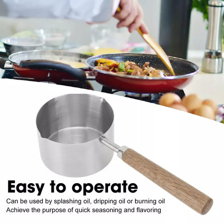 Mini Saucepan em aço inoxidável 304, aderência confortável, evitar queimaduras, panela portátil com balança, óleo, leite, manteiga, aquecedor, 200ml