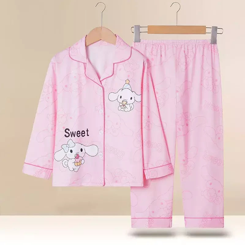 Sanrio cinnamoroll kuromi pochacco conjunto de pijamas infantis dos desenhos animados anime minha melodia manga curta pijamas bonito menino menina presentes