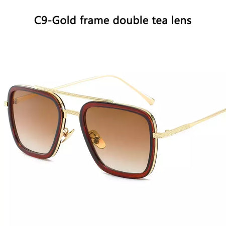 Tony Stark óculos de sol para homens e mulheres, óculos quadrados, armação de metal, Trendy Shades, Steam Punk, moda unissex