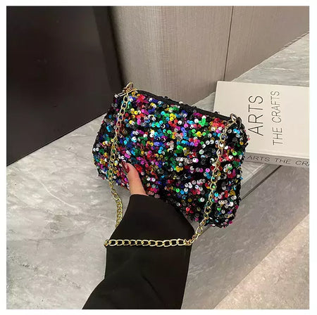 Lantejoulas crossbody saco de corrente simples ins cor sólida lantejoulas bolsa de ombro axilas bolsa de telefone noite sacos de embreagem bolsa