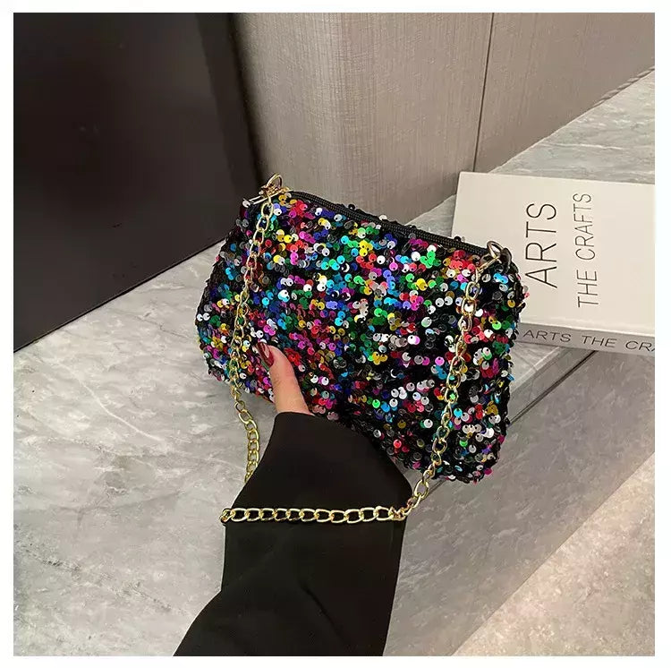 Lantejoulas crossbody saco de corrente simples ins cor sólida lantejoulas bolsa de ombro axilas bolsa de telefone noite sacos de embreagem bolsa