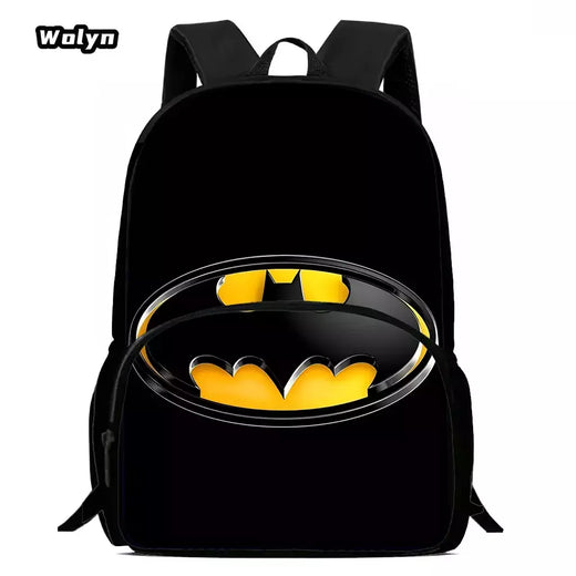 Mochila escolar com estampas de morcego dos desenhos animados para meninos e meninas, mochila de grande capacidade para o grau 1-4