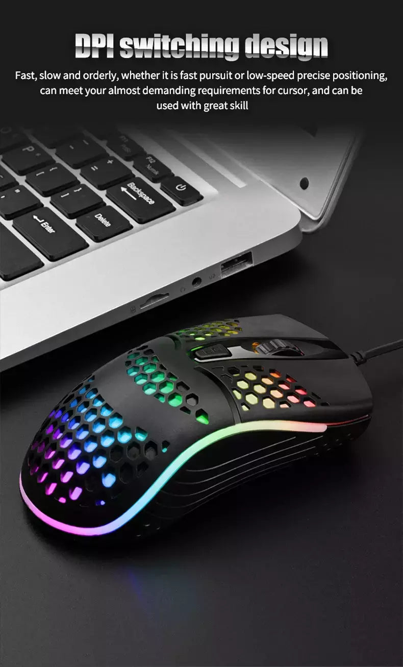Cabo com fio jogos 7 respiração led luz traseira do mouse óptico usb computador escavado para fora ratos computador portátil desktop 4d pc uso doméstico escritório