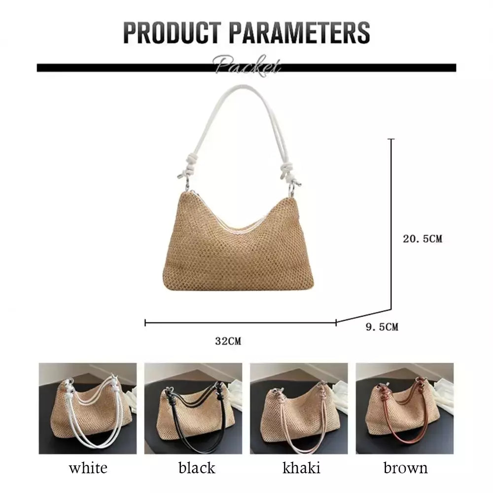 Saco de palha tecido Rattan para senhoras, sacola de grande capacidade, bolsa trançada artesanal, bolsa de ombro, moda