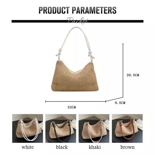 Saco de palha tecido Rattan para senhoras, sacola de grande capacidade, bolsa trançada artesanal, bolsa de ombro, moda