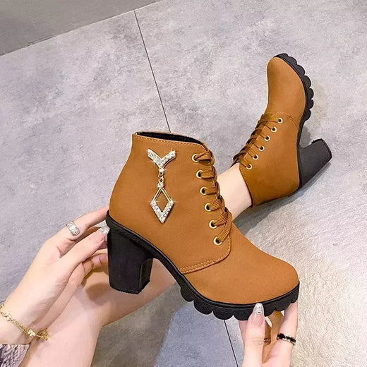 Comemore-Bota casual com cordões para mulheres, salto alto, bombas, plataforma, sapatos femininos, moda, primavera, novo, 42, 2022