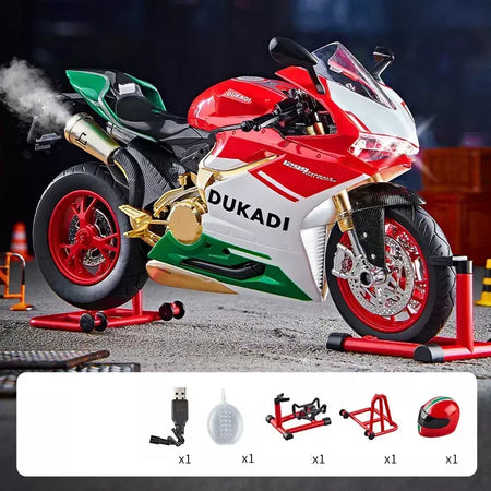Chave começo 1:9 1199 panigale liga esportes modelo de motocicleta diecast pista corrida modelo de motocicleta com spray som luz crianças brinquedos