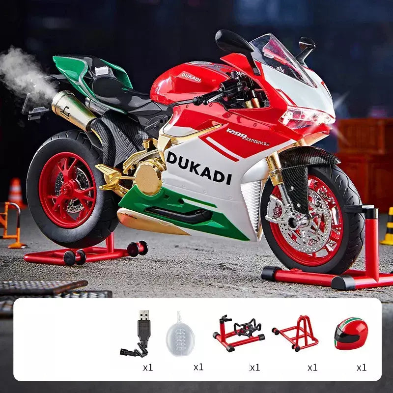 Chave começo 1:9 1199 panigale liga esportes modelo de motocicleta diecast pista corrida modelo de motocicleta com spray som luz crianças brinquedos