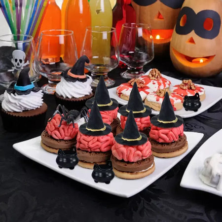 10 pçs halloween bruxa chapéu decorações chapéus em miniatura caldeirão potes chaleira ornamento festa de halloween decoração para casa diy artesanato