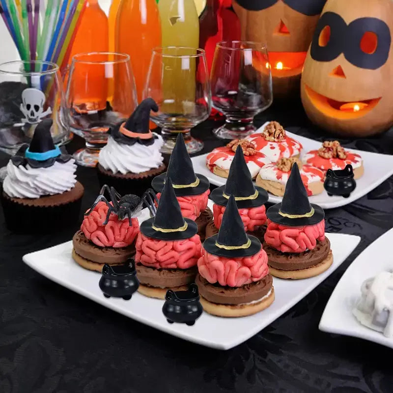 10 pçs halloween bruxa chapéu decorações chapéus em miniatura caldeirão potes chaleira ornamento festa de halloween decoração para casa diy artesanato
