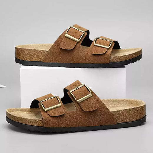 Sandálias masculinas de couro para praia, chinelo confortável, sapatos de marca original, verão 2022