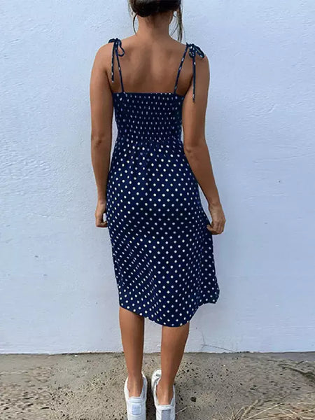 Vestidos de verão feminino causal polka dot sem mangas alta plissado cintura elástica com decote em v vestido de praia vestidos de verano