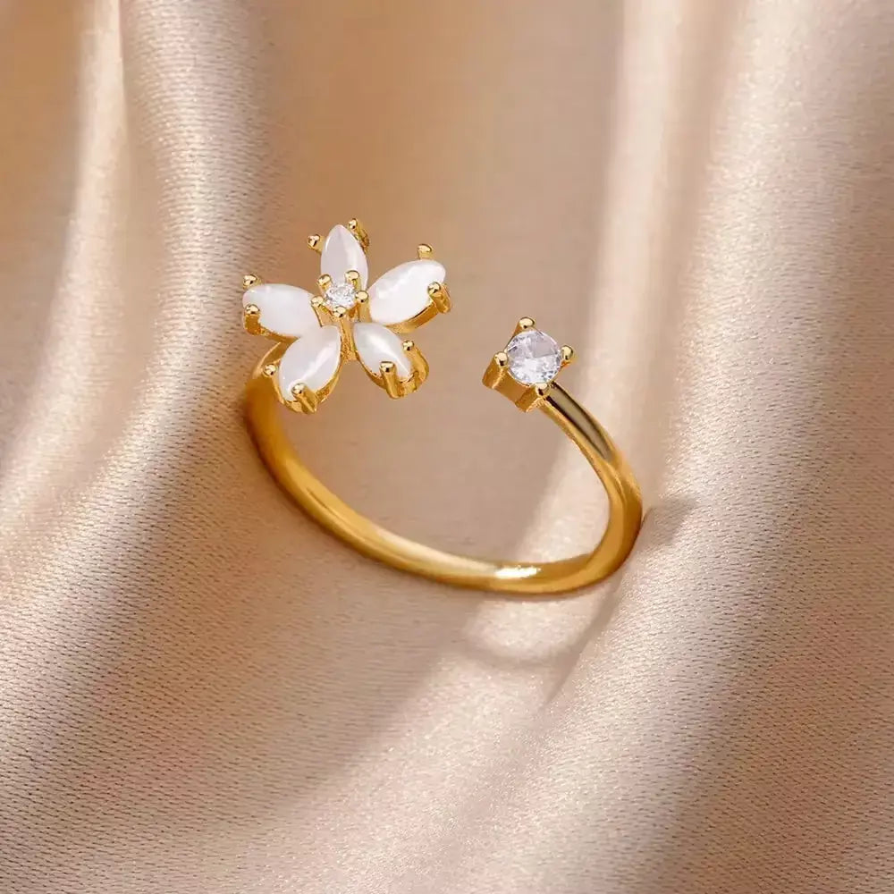 Anéis geométricos de zircônia de aço inoxidável para mulheres luxo mau olhado cor dourada ajustável na moda casamento estética jewerly presente
