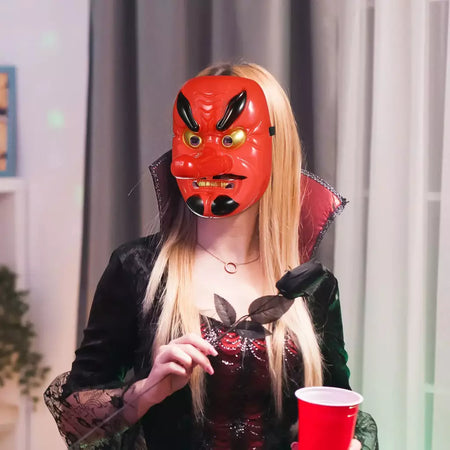2 pçs tradicional japonês drama máscara japonês samurai máscaras para adultos fantasma vermelho máscara facial para carnaval halloween cosplay adereços