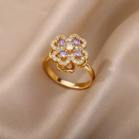 Anéis geométricos de zircônia de aço inoxidável para mulheres luxo mau olhado cor dourada ajustável na moda casamento estética jewerly presente