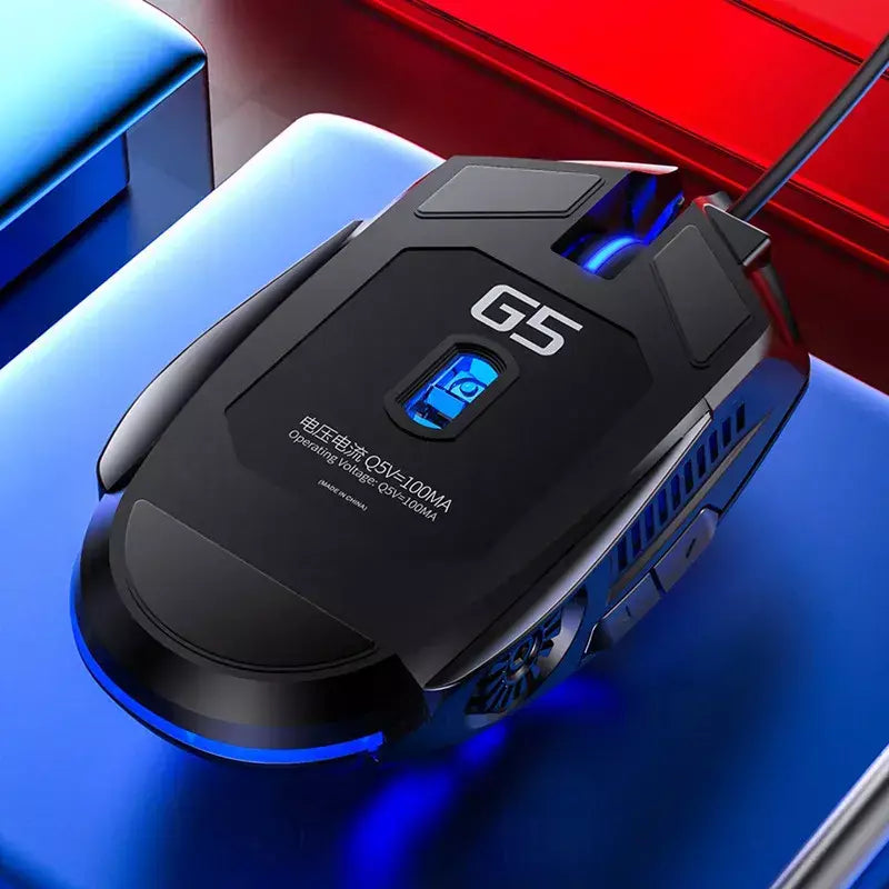 G5 mouse para jogos com fio, luz de fundo colorida, 6 botões, silencioso, 4 velocidades, 3200 dpi, rgb, mouse para jogos, computador, laptop
