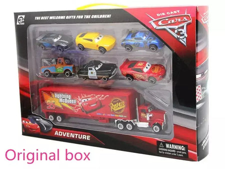 6-7 pçs disney pixar carro 3 2 1 relâmpago mcqueen caminhão mack jackson tempestade diecast metal carro de corrida dinoco racer brinquedo conjunto menino presente