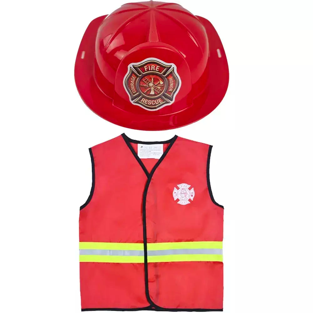 Conjunto de fantasia de bombeiro, chapéus e coletes, suprimentos para festa temática de bombeiro, fantasia para crianças, aniversário, dia das bruxas, vestido, suprimentos para festa