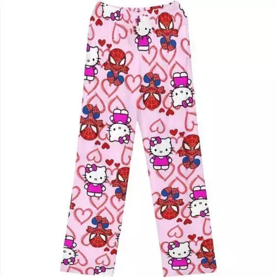 Olá kitty homem-aranha algodão solto senhoras calças de pijama calças de pijama feminino masculino dos desenhos animados sleep bottoms lounge wear menina sono
