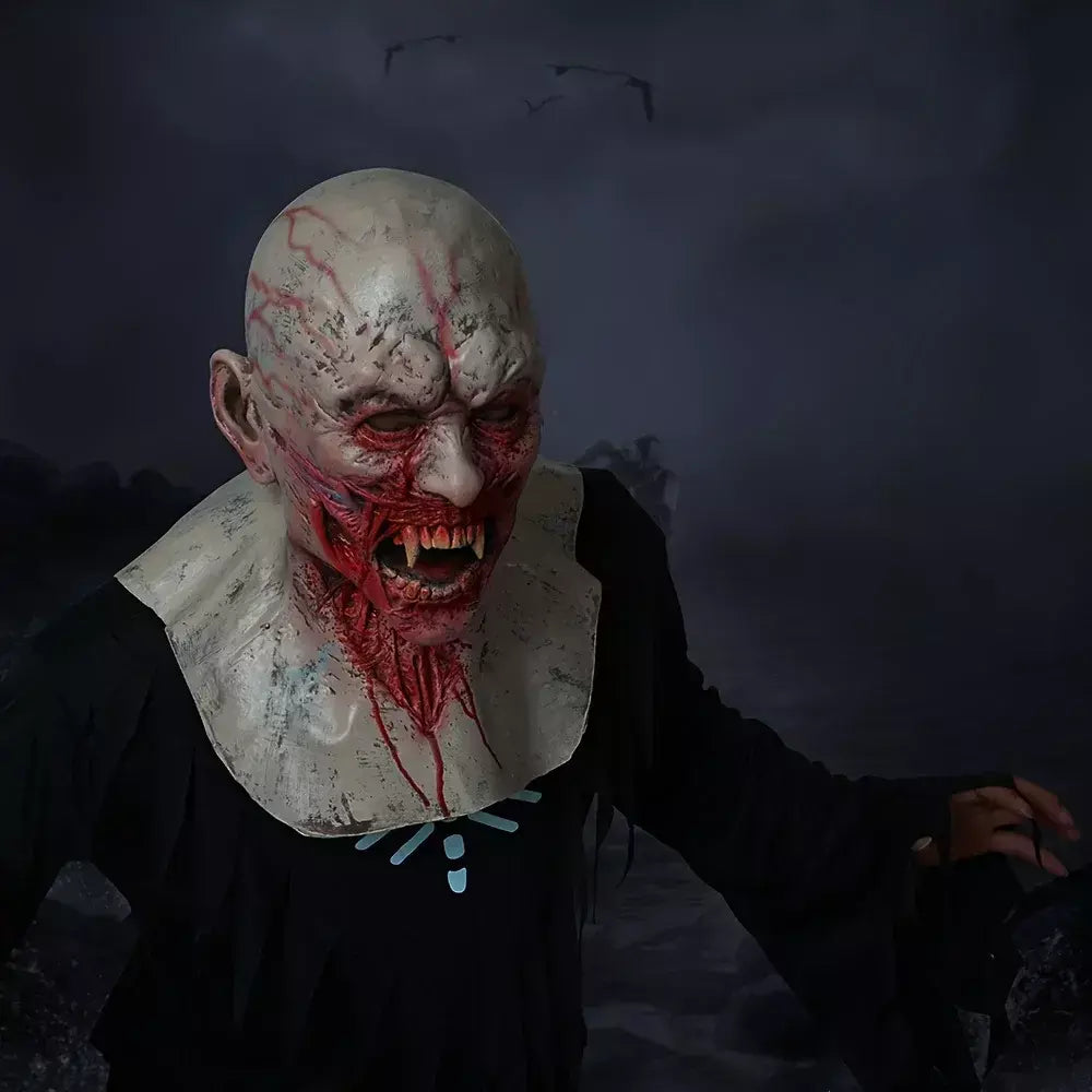 Máscara de vampiro zumbi realista máscara sangrenta látex rosto cheio traje de terror para halloween cosplay festa vestir-se acessório