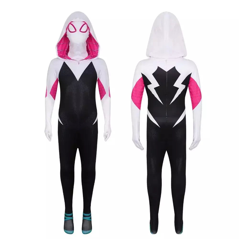 Meninas gwen fantasma aranha traje bodysuit halloween cosplay com capuz trajes de festa de férias fantasia sexy vestir-se hoodies maiô