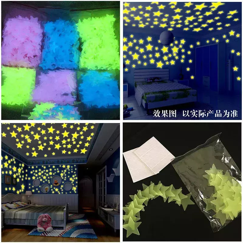 100Pcs Luminous 3D Estrelas Glow In The Dark Adesivos de parede para crianças Quartos de bebê Quarto Teto Home Decor Fluorescente Star Adesivos
