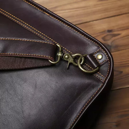 Maleta de couro retrô para homens, couro natural, bolsa vertical, bolsa de ombro casual, mochila masculina, adequada para laptop de 15 ", NZPJ