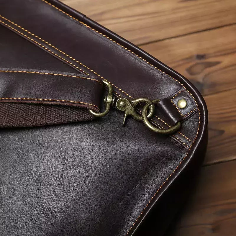 Maleta de couro retrô para homens, couro natural, bolsa vertical, bolsa de ombro casual, mochila masculina, adequada para laptop de 15 ", NZPJ
