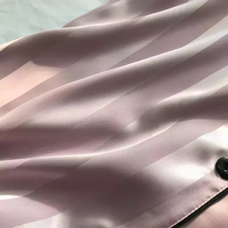 Pijama feminino de seda gelo, manga curta, calça curta, seda de simulação, roupa doméstica, cor sólida, listrado, estudante, conjunto 2 peças, S, L