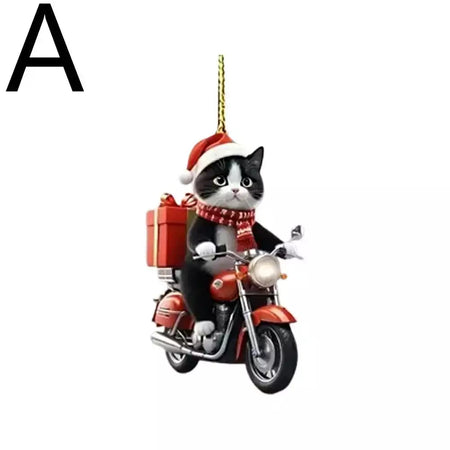 Motocicleta gato acrílico pendurado decoração árvore de natal carro 2d plana equitação gatinho pendurado ornamento dos desenhos animados pingente para natal