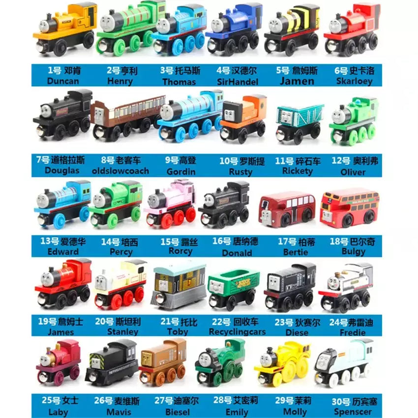10 pçs/set trens de madeira magnética brinquedos pista veículo ferroviário locomotiva de madeira modelo de transporte para thomaing trem brinquedo presente crianças