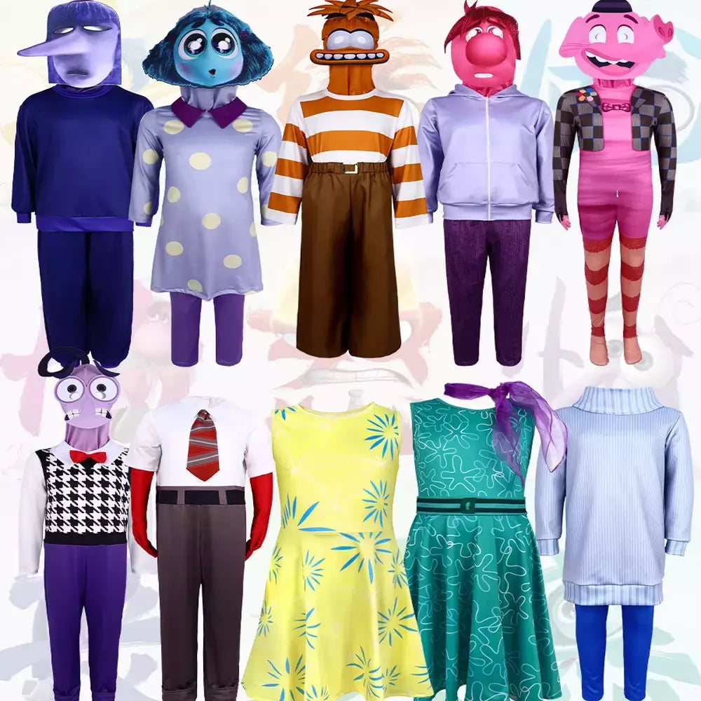 Newanime filme dentro para fora alegria cospaly traje alegria raiva medo cos roupas para adultos crianças halloween palco desempenho traje
