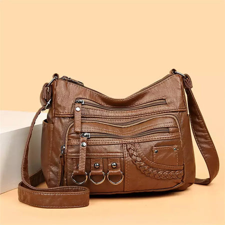 Bolsa de bolso multi couro PU vintage feminina, bolsas de ombro transversais femininas, bolsas de design de luxo, alta qualidade, 2023