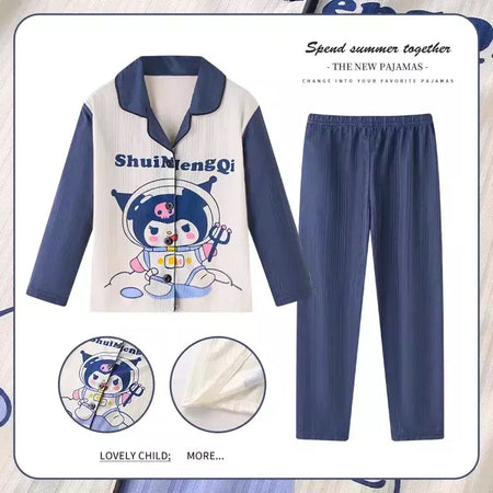 Sanrio Cinnamon Kuromi Pijama infantil, pijama solto, cardigã casual, manga longa, minha melodia, roupas de anime kawaii, gola aleta
