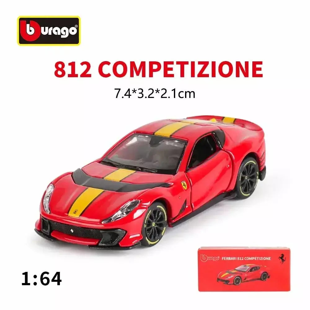 Coleção Ferrari Bburago 1:64 - modelos fundidos em liga LaFerrari 458 Enzo SF90, mini carros de simulação, conjunto de presente para adultos e crianças