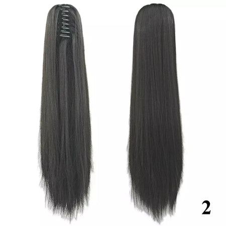 Longo reto sintético rosa ombre extensão do cabelo peruca garra rabo de cavalo pônei fada cauda falso peças de cabelo clipe na peruca