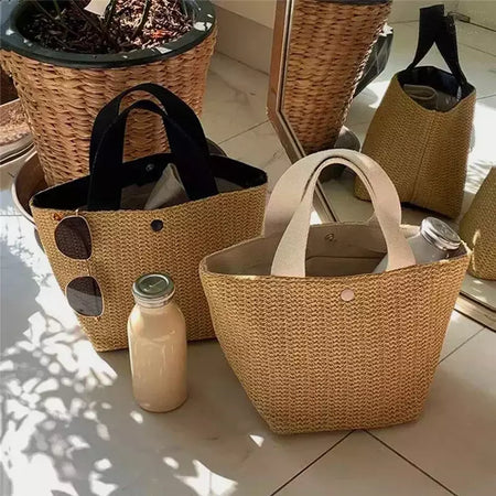 Fsafashion-bolsa de tecido palha para mulheres, bolsa casual para férias, bolsas com alça superior, bolsas de ombro retrô artesanais, moda feminina, 2024