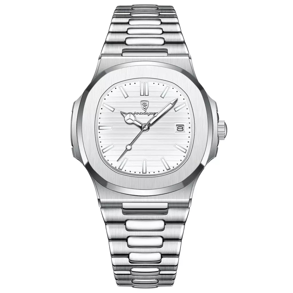 Poedagar quadrado na moda relógio de pulso masculino luminoso à prova dwaterproof água relógio de aço inoxidável para homem data quartzo negócios relógios masculinos reloj