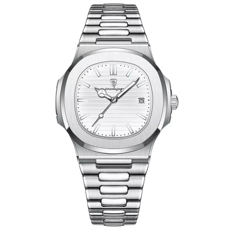 Poedagar quadrado na moda relógio de pulso masculino luminoso à prova dwaterproof água relógio de aço inoxidável para homem data quartzo negócios relógios masculinos reloj