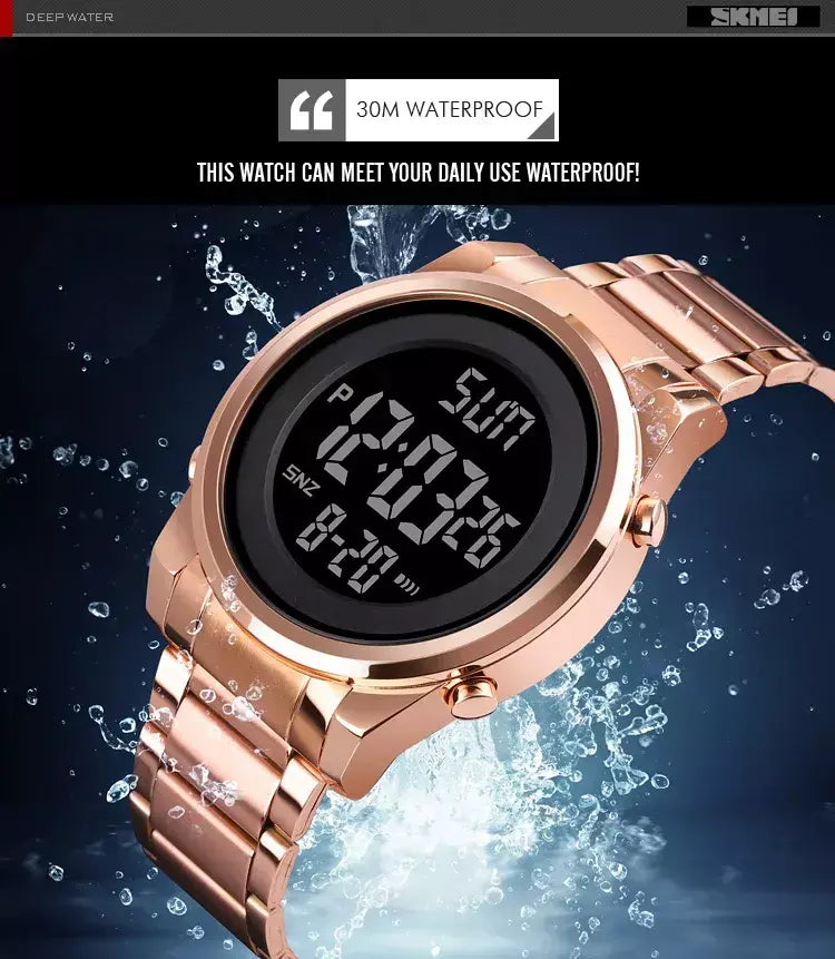 Skmei relógio de pulso masculino luxuoso, à prova d'água, aço inoxidável, eletrônico, esportivo, digital, 1611