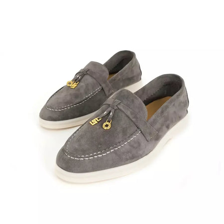 Sapatos de mula de camurça antiderrapante para mulheres, sapatos para dirigir, pingente de metal, marca de luxo, moda casual confortável, Le Fu