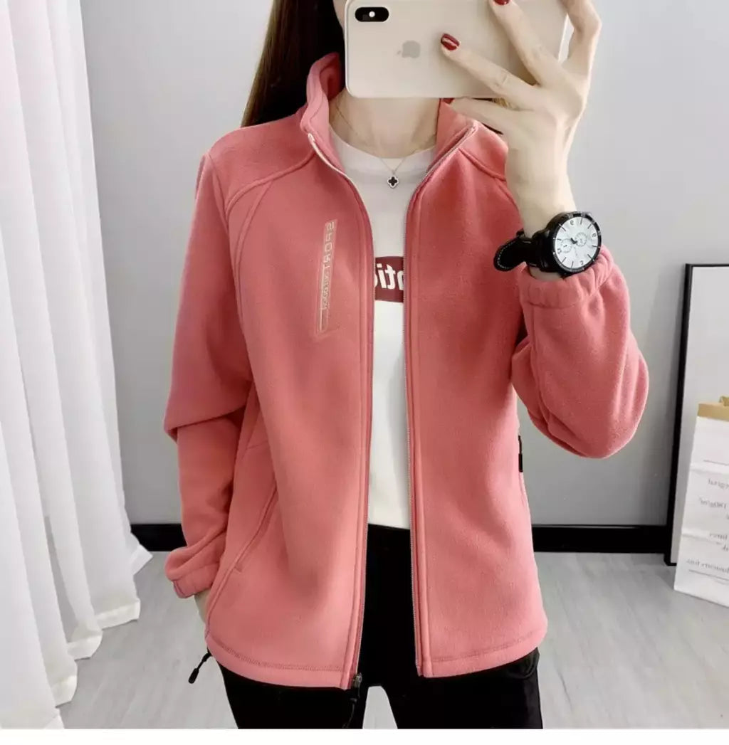 Casacos de lã tamanho grande para mulheres, cardigã quente, roupas esportivas casuais ao ar livre, caminhadas, jogging, ioga, jaquetas femininas, inverno, primavera