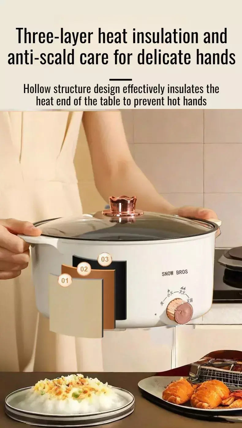 Pote de cozinha elétrico para dormitório estudantil, uso doméstico, panela quente multifuncional, panela elétrica pequena integrada, frigideira antiaderente
