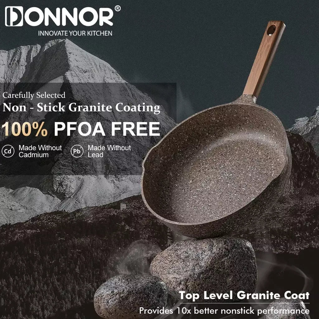 Donnor frigideira de granito 20/24/28cm, frigideira de pedra médica, frigideira de omelete saudável, não tóxica com alça resistente ao calor
